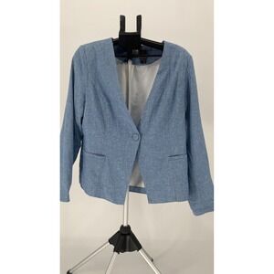 Joie Linen Blend Cropped Blazer Jacket Blue Chambray Open Front XL Office Casual